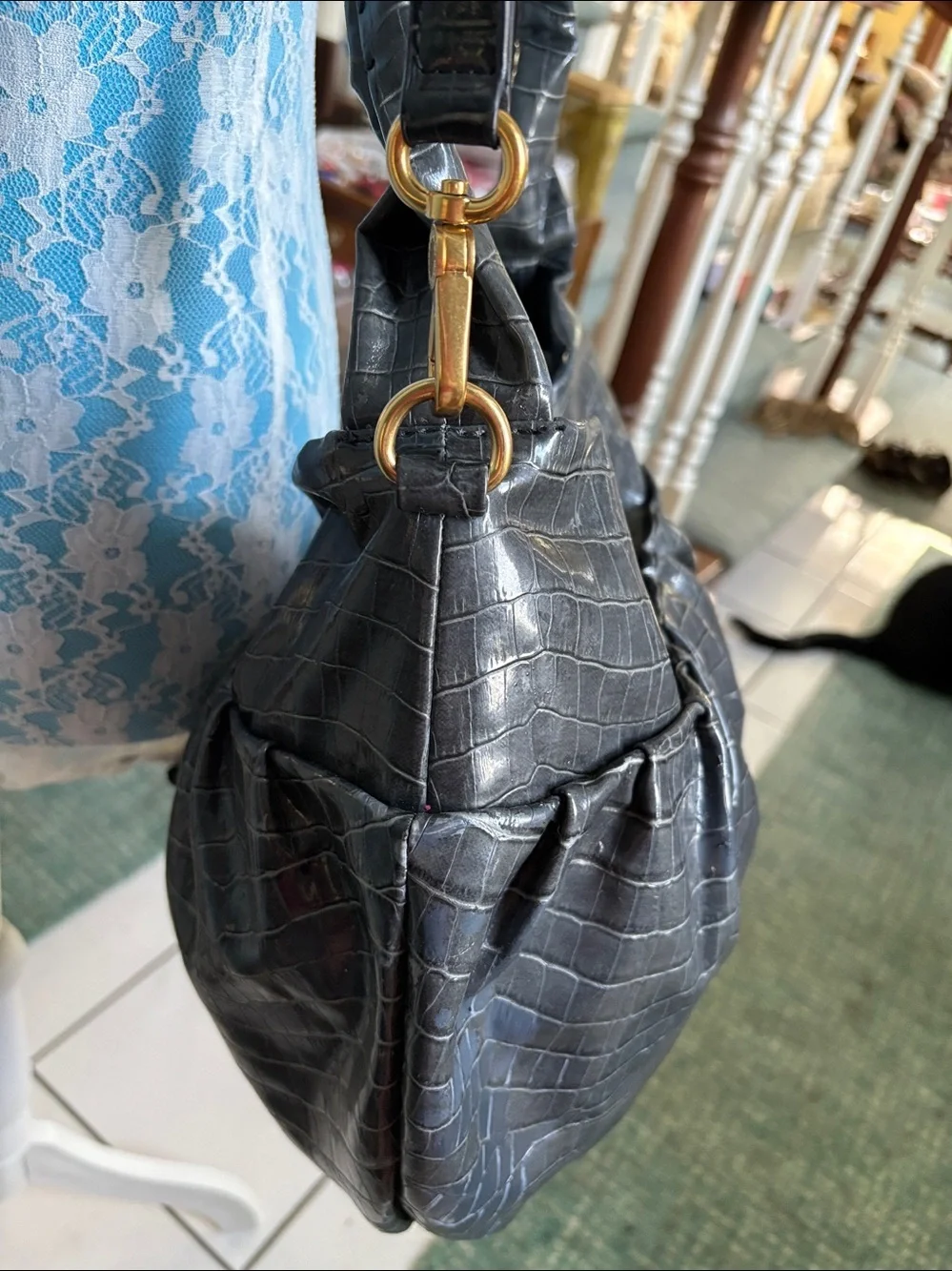 Marc by Marc Jacobs  Hobo Shoulder Bag  Croc-Embossed  laminated  Gold Hardware